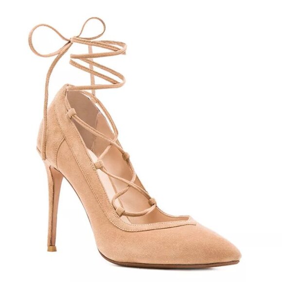 Raye Taylor Suede Lace Up Pumps Pointed Toe Brown Tan Size 40 US 10 - Picture 4 of 9